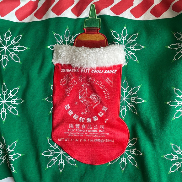 Huy Fong Rooster Sriracha Sauce Ugly Christmas Sweatshirt with Pocket Sz Med - Picture 3 of 4